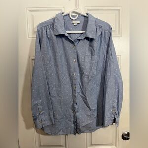 J.Jill Relaxed Button‑Front Shirt Women’s XL Blue Mini Dot Stripe